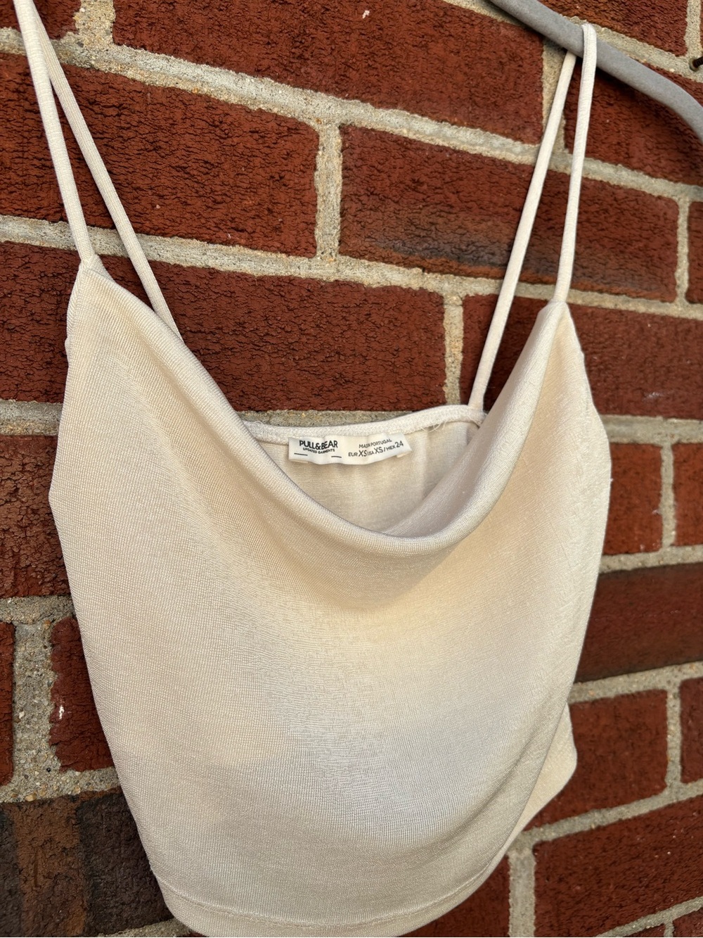 Pull & Bear White Cowl Neck Crop Top Womens XS Y2K Minimalist Cami - Picture 3 of 6